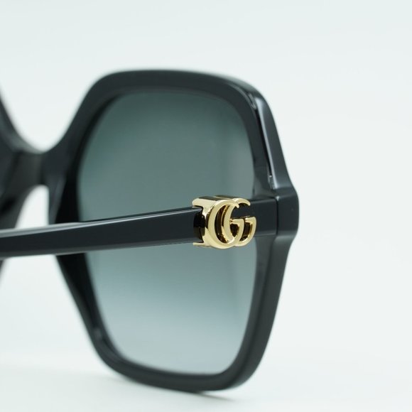 💯 NEW GUCCI GG1072SA 001 SHINY BLACK GREY GRADIENT SQUARE SUNGLASSES - Picture 9 of 11